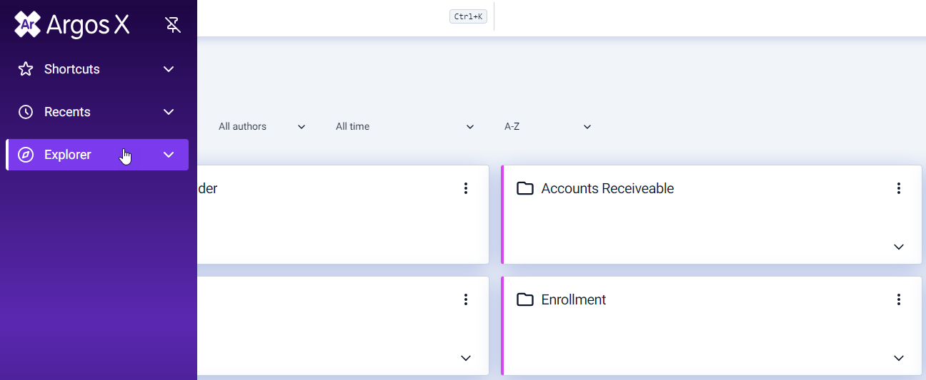 Clicking a folder in the Explorer tree opens it and displays its DataBlocks on the right